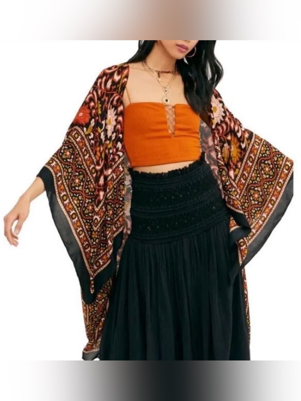 Free People Magic Dance Kimono Women’s OS Duster Boho Floral Paisley Open Front